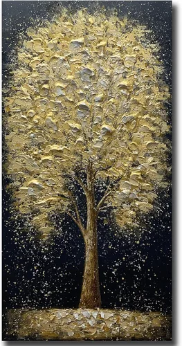 Miniatura 10 de Yotree Pintura de árbol, 24 x 48 pulgadas, óleo sobre lienzo, arte abstracto, enmarcado, pintado a mano, moderno, unisex, interior, sala de estar