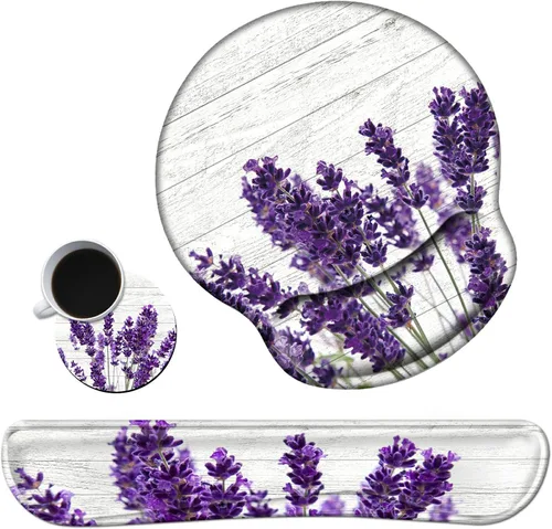 Miniatura 11 de Almohadilla ergonómica para reposamuñecas de leopardo negro + bonita alfombrilla para mouse + portavasos de espuma, espuma viscoelástica con base