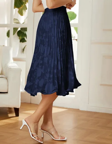 Miniatura 86 de GRACE KARIN - Falda plisada de gasa para mujer, con cintura alta y elástica, vuelo, corte acampanado y longitud por debajo de la rodilla