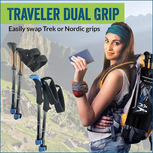 Miniatura 2 de York Nordic Bastones plegables ultraligeros para caminar, listos para viajar, con patas de goma, cestas y bolsa