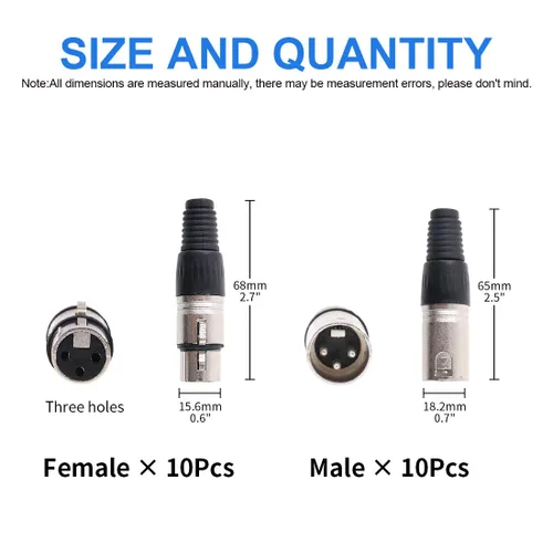 Miniatura 2 de Glarks Paquete de 20 conectores XLR de 3 pines macho/hembra, micrófono de audio, conector de enchufe de audio, carcasa plateada negra