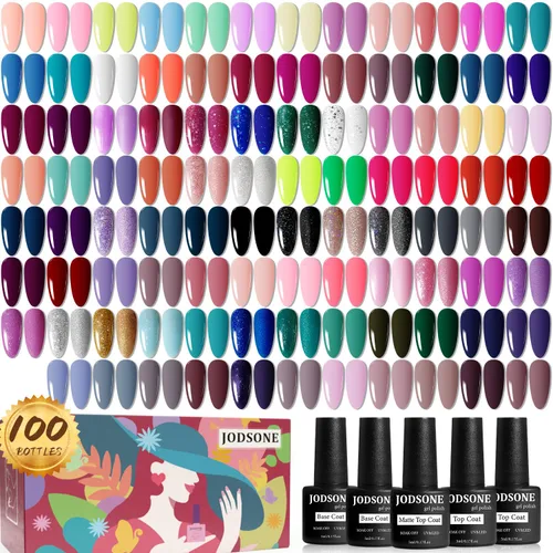 Miniatura 14 de JODSONE - Juego de 100 esmaltes de uñas de gel (5 ml cada uno) con capa base que no se limpia, capa de base que se borra y capa superior mate