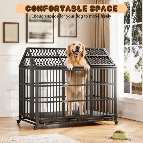 Miniatura 5 de 52-Inch Escape-Proof Dog Crate, Indestructible Steel Dog Kennel with Locking Wheels, Anxiety Relief Pet Cage for Medium/Large Dogs, Indoor/Outdoor