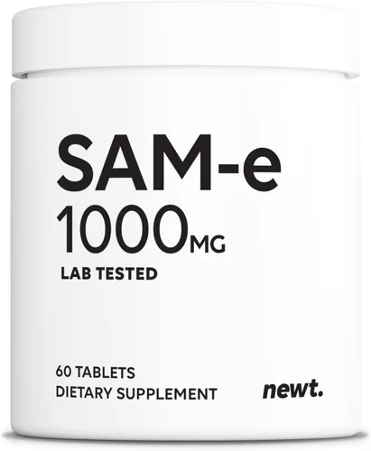 Newt SAM-e 1000 mg por tableta, 60 porciones de grado farmacéutico, sin OMG, sin soja, sin gluten y con recubrimiento entérico, suplemento SAM e