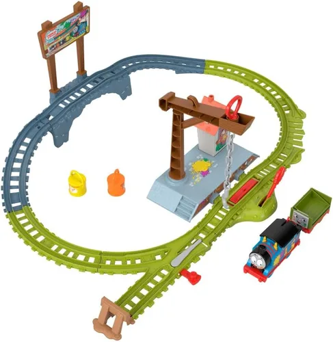 Miniatura 7 de Thomas & Friends Juego de tren de juguete motorizado Fix 'em Up Friends con Carly the Crane, Sandy the Rail Speeder y Thomas para niños en edad
