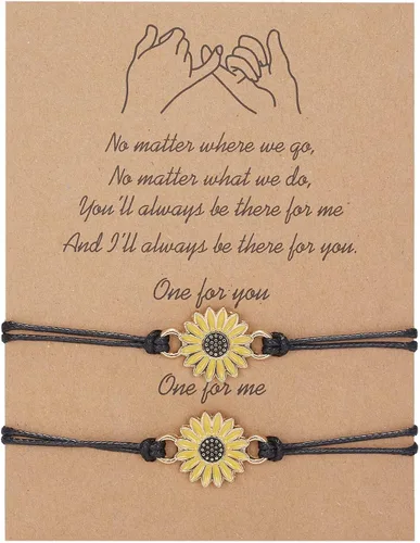 Pulseras de girasol de moda para hombres y mujeres, hechas a mano, trenzadas con cuerda negra, dije de amistad, tarjeta de deseos, surf, joyería de