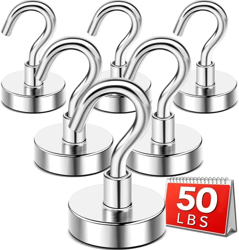 Miniatura 14 de DIYMAG - Ganchos magnéticos negros, imán resistente de 50 LB, 6 paquetes de imanes fuertes de neodimio de tierras raras con gancho para colgar