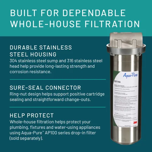 Miniatura 5 de 3M Aqua-Pure Whole House Std. Dia. Carcasa de filtro de acero inoxidable SST1HA. Construcción resistente, construida para durar