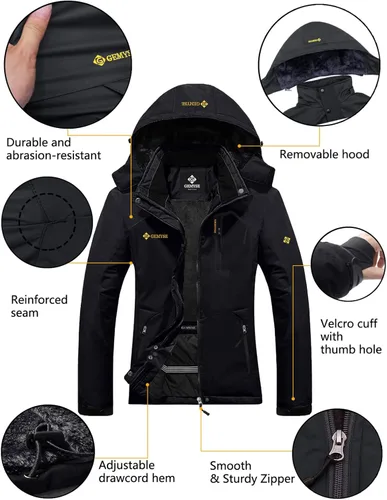 Miniatura 6 de GEMYSE Chaqueta impermeable de esquí para mujer, chaqueta de invierno con capucha, resistente al viento, para mujer