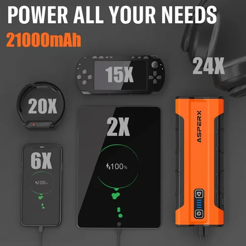 Miniatura 6 de ASPERX AX2500 Arrancador de Batería, Arrancador de Batería de 21000mAh 2500A para Motores de Gasolina de hasta 10L o Diésel de 7.3L, Potenciador
