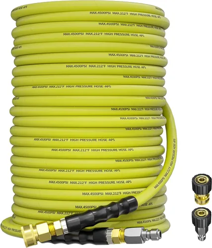 Miniatura 12 de Manguera de lavado a presión de 50 pies y 3/8 pulgadas para agua fría y caliente de 212 °F, con conexión rápida giratoria, alambre de acero trenzado