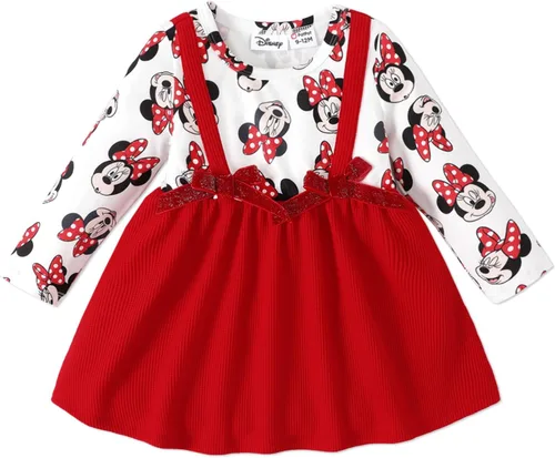 Disney Mickey and Friends - Vestido combinado de manga larga 2 en 1 con estampado de personajes para bebé niña