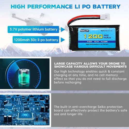 Miniatura 5 de Batería Lipo de 3.7 V 1200 mAh 30C con cable de carga USB, enchufe Molex para SYMA X5SW X5SC X5SC-1 KY601S RC Drone Accesorios de batería de litio