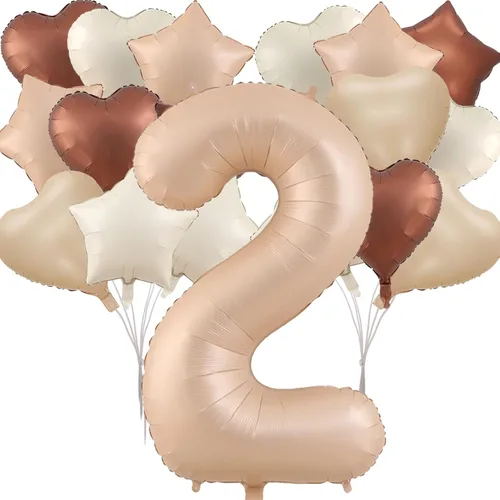 Miniatura 32 de Globos de 40 pulgadas color crema número 10, 17 piezas de globos de helio grandes con globos de corazón neutros crema nude caramelo beige marrón