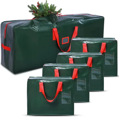 5 bolsas de almacenamiento para árbol de Navidad, bolsas de guirnalda, árbol artificial desmontado con asas reforzadas, contenedor impermeable para