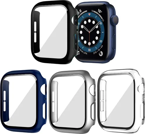 Miniatura 23 de Paquete de 2 fundas rígidas de policarbonato compatibles con Apple Watch, con protector de pantalla de cristal templado sin burbujas para accesorios