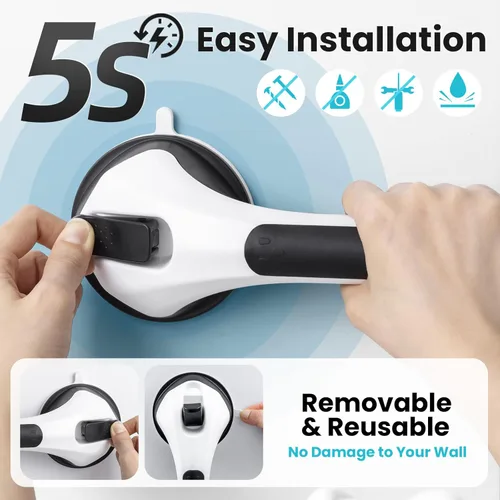 Miniatura 4 de TAILI - Barras de sujeción para la bañera y la ducha con ventosa, paquete de 2 unidades, resistente, removible, sin taladro, impermeable, seguridad
