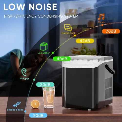 Miniatura 6 de DUMOS Máquina de hielo para encimera con asa, máquina de hielo portátil de 26 libras/24 horas, 9 cubos de hielo de bala listos en 6 minutos