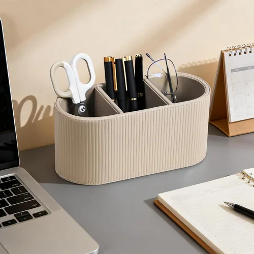 Miniatura 2 de Soporte Estético para Control Remoto, Soporte para Bolígrafo de Cuero PU para Escritorio con 3 Compartimentos para Suministros y Accesorios