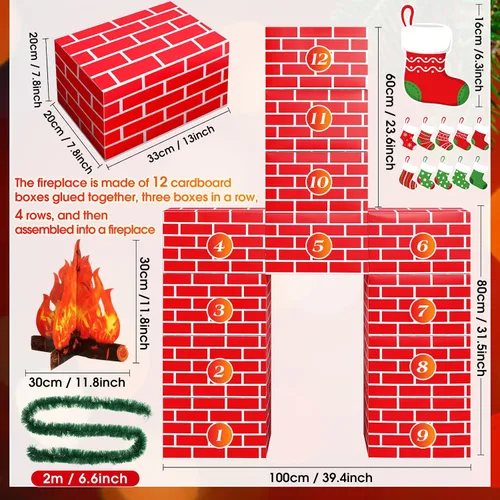 Miniatura 2 de Fullhawl 34 Piezas Chimenea de Cartón 3D de Navidad 39 x 59 Pulgadas Chimenea Artificial DIY de Navidad con Calcetín Accesorio de Llama de Fuego 3D
