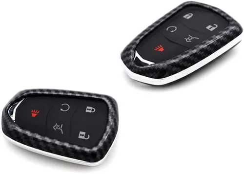 Miniatura 6 de iJDMTOY Carcasa para llavero con acabado de fibra de carbono negro brillante compatible con llave inteligente Cadillac ATS CTS CT6 ELR XTS XT5 SRX
