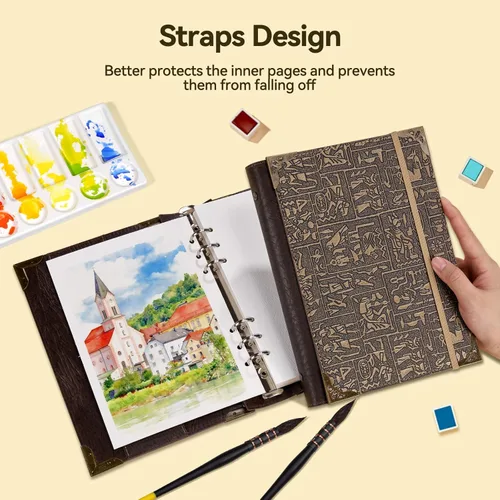 Miniatura 5 de Lightwish Cuaderno de bocetos de acuarela, diario de acuarela 100% algodón sin ácidos, papel de acuarela de prensa en frío de 21.16 oz/m² para Dorado