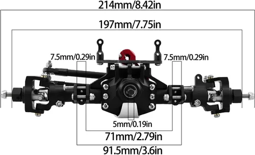 Miniatura 2 de Kit de eje delantero y trasero con patrón de diamante anodizado de aluminio CNC para 1/10 RC Track Vehicle SCX10 II 90046 90047 (negro)