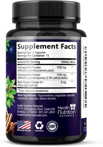 Miniatura 10 de Ashwagandha Supplements - La mejor cápsula de raíz y polvo de Ashwagandha con pimienta negra para una máxima absorción, calma y descanso