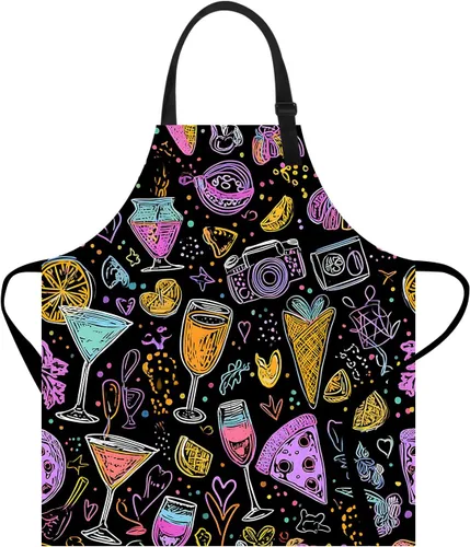 Delantal divertido con bolsillo para mujeres y hombres, delantal de cocina ajustable para barbacoa y horneado con lindos animales y flores
