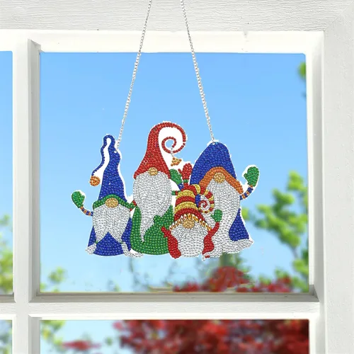 Miniatura 2 de YEESAM ART Kit de decoración de Navidad con diamantes de imitación 5D para bricolaje, cuatro enanos, gnomos, rojo, azul, verde, 8.7 x 6.7 in, arte