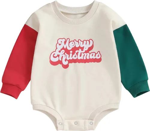 Lamuusaa Traje de Navidad para bebé recién nacida, manga larga, bloque de color, sudadera de gran tamaño, ropa de otoño