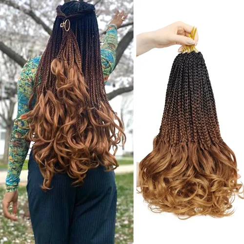 Miniatura 32 de Trenzas de ganchillo rizadas francesas de 22 pulgadas, 8 paquetes, trenzas de caja diosa grises para mujeres, de ganchillo pre-trenzadas con Trenzas