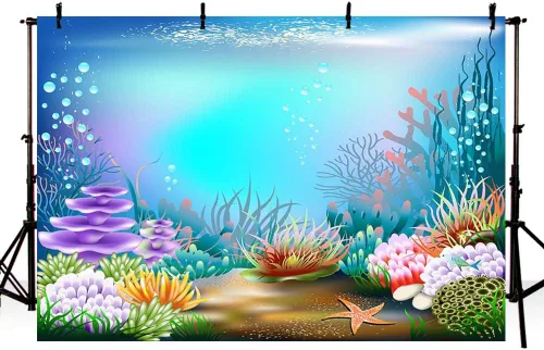 MEHOFOND Fondo de fotografía azul morado bajo el mar de 8 x 6 pies, temática de sirena oceánica, decoración de fiesta de cumpleaños, burbujas de