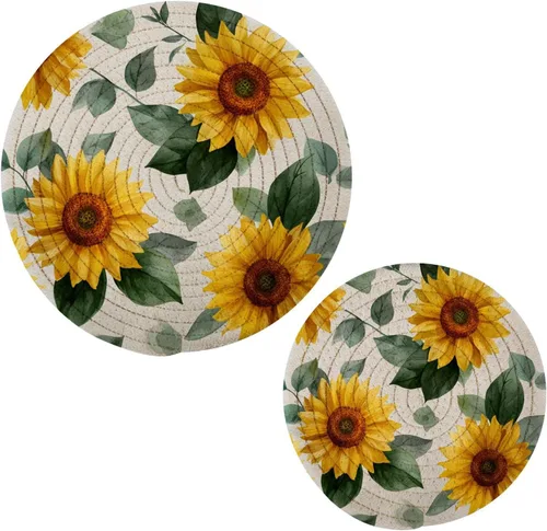 Miniatura 30 de Salvamanteles de flores de amapola otoñal para platos calientes, ollas y sartenes, salvamanteles tejidos de algodón, redondo, grande, decoración