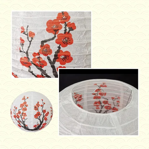 Miniatura 7 de Hoypeyfiy Paquete de 10 linternas de papel de flor de cerezo, 12 pulgadas, linternas japonesas Sakura rojas y blancas, linternas de papel redondas