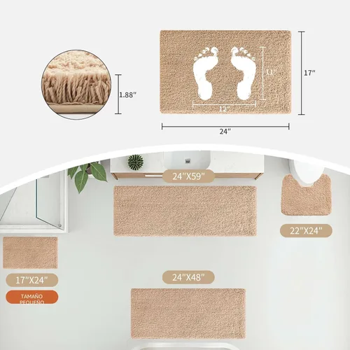 Miniatura 2 de Disolla - Alfombra antideslizante pequeña y esponjosa para el suelo del baño, lavable, afelpada, para ducha, absorbente, color beige, 17 x 24