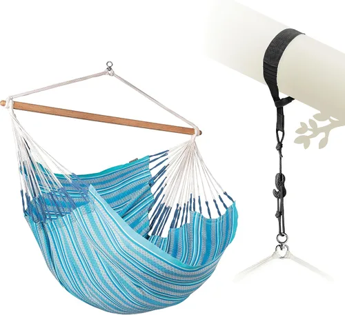Miniatura 14 de La Siesta® XL King Habana - Hamaca colgante de algodón, para interiores y exteriores, silla colgante bohemia para dormitorio, patio, máximo 355