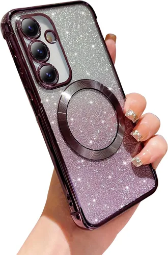 Miniatura 25 de phylla Funda magnética para teléfono Samsung Galaxy S21 con purpurina degradada compatible con Magsafe, Luruxy chapado en bonita cubierta Rosa