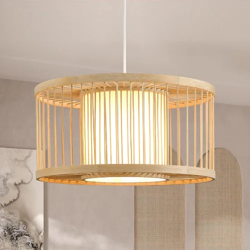 Miniatura 8 de Luces Colgantes Bohemias, Candelabro de Ratán de 1 Luz de 15.7", Luz Colgante de Mimbre Tejida a Mano con Pantalla de Jacinto de Agua, Luz Colgante