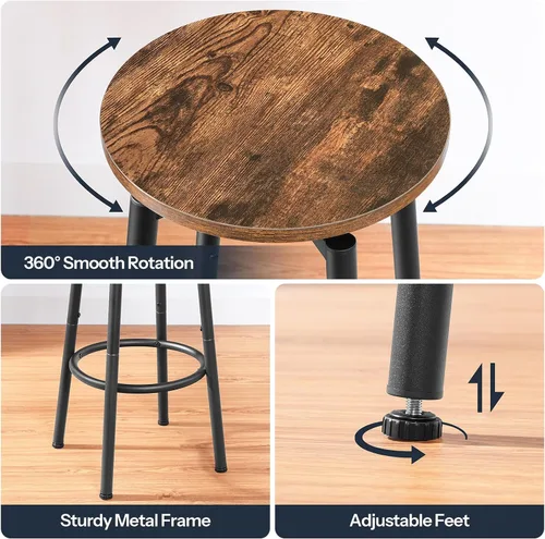 Miniatura 9 de HOOBRO Taburetes de bar, taburetes de bar giratorios juego de 2, sillas de bar redondas de 24.9 pulgadas, sillas de desayuno modernas sin espalda
