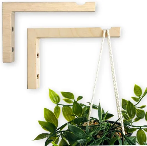 Miniatura 8 de EvenWood Juego de 2 ganchos para plantas de pared de 6 pulgadas, gancho de madera montado en forma de L, soporte para interiores y exteriores