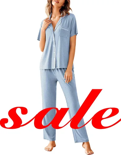 Miniatura 5 de Avidlove - Conjunto de pijama para mujer, ropa de dormir suave con solapa de muesca, manga corta, botones y pantalones largos