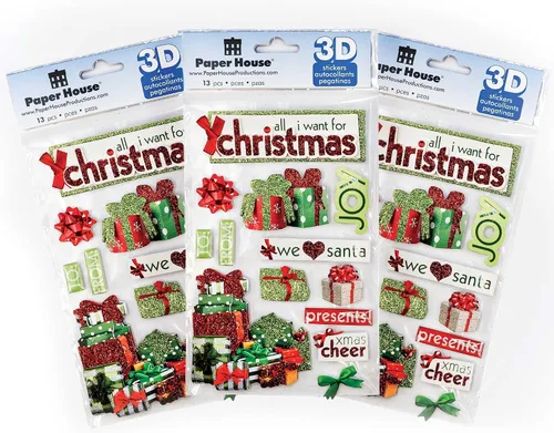 Miniatura 9 de Paper House Productions Hoja de calcomanías troqueladas para álbum de recortes dimensional y purpurina - Regalos de Navidad