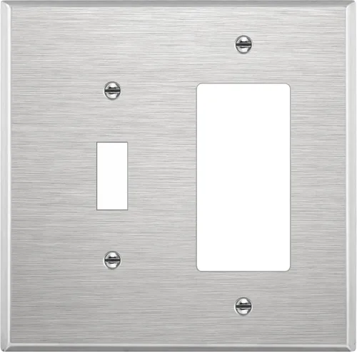 Miniatura 45 de ENERLITES - Placa de pared combinada de acero inoxidable para interruptor de palanca y decorativo, resistente a la corrosión, placa metálica de 2
