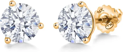 Miniatura 71 de Gem Stone King Aretes de Martini de oro amarillo de 14 quilates Aretes de tuerca de 3 puntas para mujeres y hombres Redondos de 0.236 pulgadas
