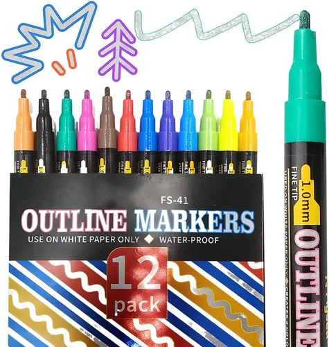 Rotulador para Resaltar, Juego de Marcadores de Contorno de Doble Línea, Marcadores de Pintura Metálica para Papel Negro, Marcadores con Purpurina,