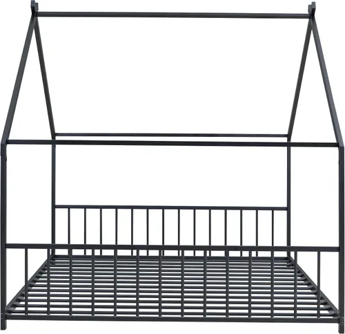 Miniatura 6 de P PURLOVE Marco de cama de tamaño matrimonial, marco de cama Montessori de metal para niños, marco de cama de casa para niños con techo, cabecero