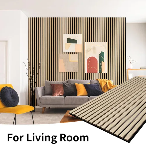 Miniatura 8 de AMZDEPOT Panel de pared de listones de madera, paneles de madera de 48 x 24 pulgadas para pared, paneles de pared insonorizados 3D, paneles Roble