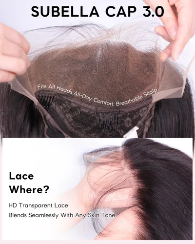 Miniatura 3 de Subella 12A Pelucas de encaje frontal HD de cabello humano con línea capilar prearrancada con cabello recién nacido, densidad de 180, 13x5, cabello