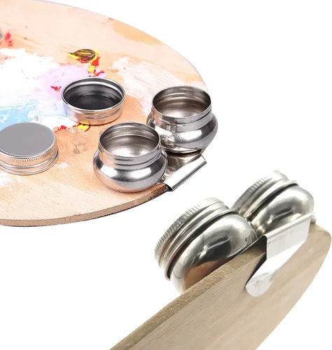 Miniatura 4 de Haosie Taza de paleta de doble gota, suministros de pintura al óleo, paleta de pintura de acero inoxidable, contenedor de agua de acuarela con tapa